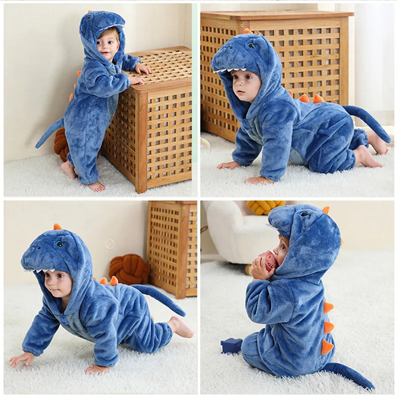 Toddler Green Dinosaur Bodysuit Anime Unicorn Play Pajamas Halloween Animal Role Play Baby Flannel Lion Costume Warm Pajamas