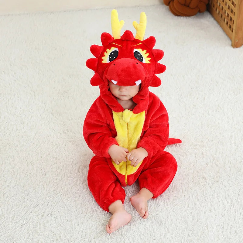 Toddler Green Dinosaur Bodysuit Anime Unicorn Play Pajamas Halloween Animal Role Play Baby Flannel Lion Costume Warm Pajamas