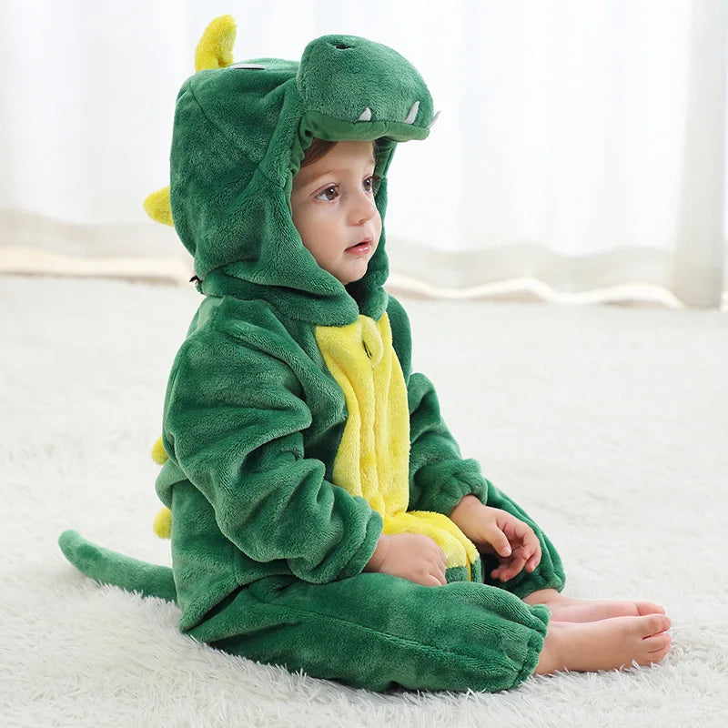 Toddler Green Dinosaur Bodysuit Anime Unicorn Play Pajamas Halloween Animal Role Play Baby Flannel Lion Costume Warm Pajamas