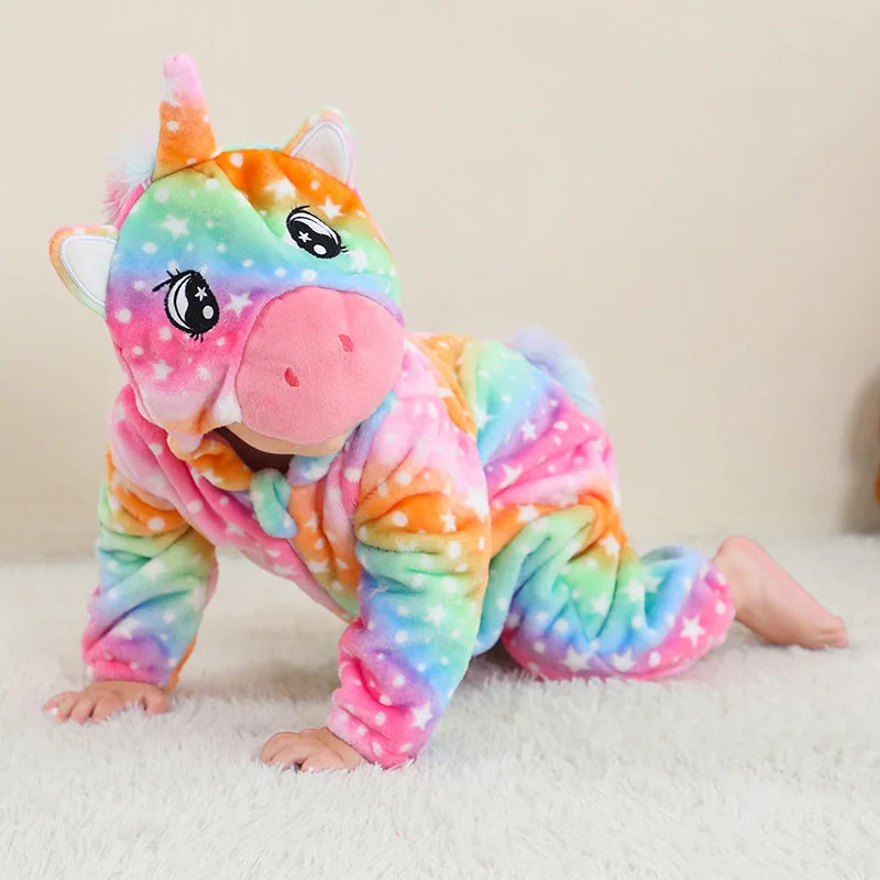 Toddler Green Dinosaur Bodysuit Anime Unicorn Play Pajamas Halloween Animal Role Play Baby Flannel Lion Costume Warm Pajamas