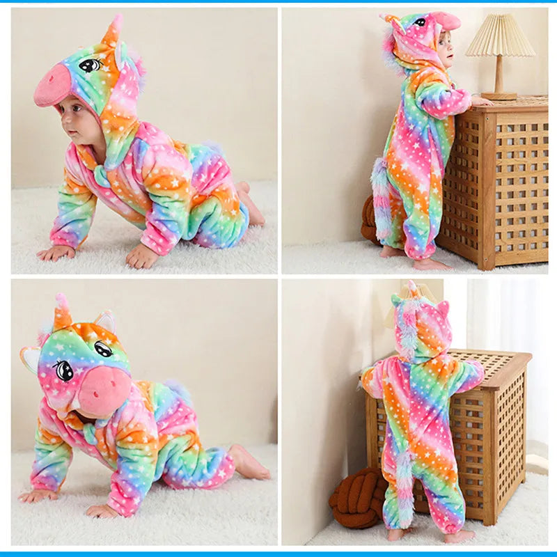 Toddler Green Dinosaur Bodysuit Anime Unicorn Play Pajamas Halloween Animal Role Play Baby Flannel Lion Costume Warm Pajamas