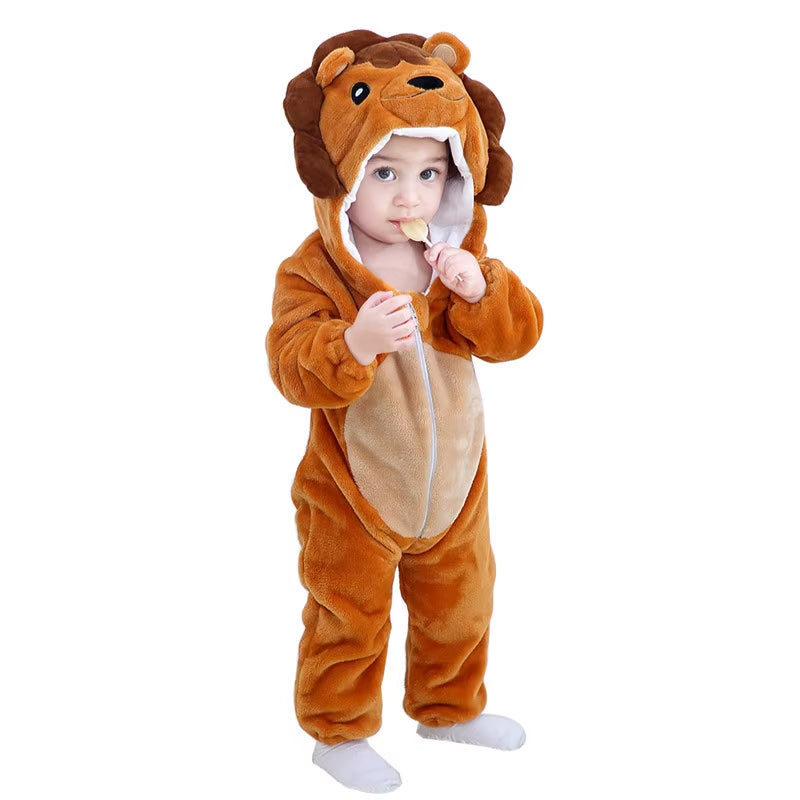 Toddler Green Dinosaur Bodysuit Anime Unicorn Play Pajamas Halloween Animal Role Play Baby Flannel Lion Costume Warm Pajamas